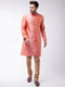 Vastramay Men's Pink And Rose Gold Silk Blend Kurta With Churidar Set